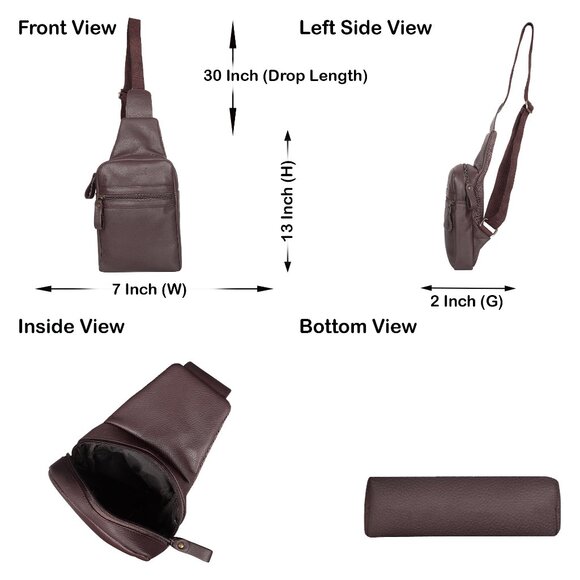 Premium Leather Fanny Sling Bag for Women Men, Brown Waist Pack Crossbody Bags - Picture 3 of 9